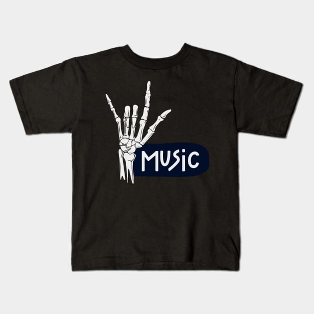 Metal skull finger - music Kids T-Shirt by White Name